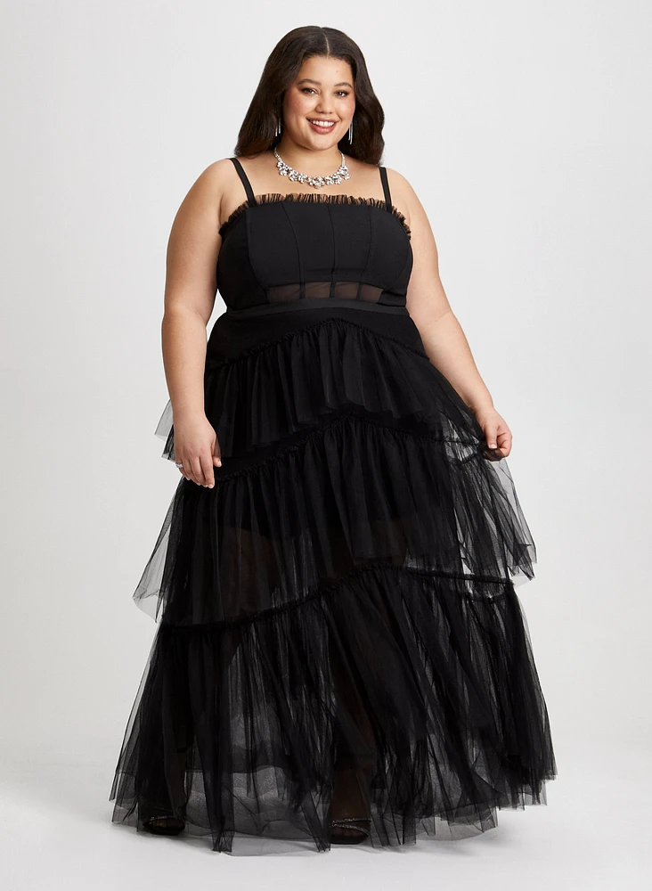 Tiered Tulle Dress & Crystal Strand Earrings