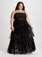 Tiered Tulle Dress & Crystal Strand Earrings