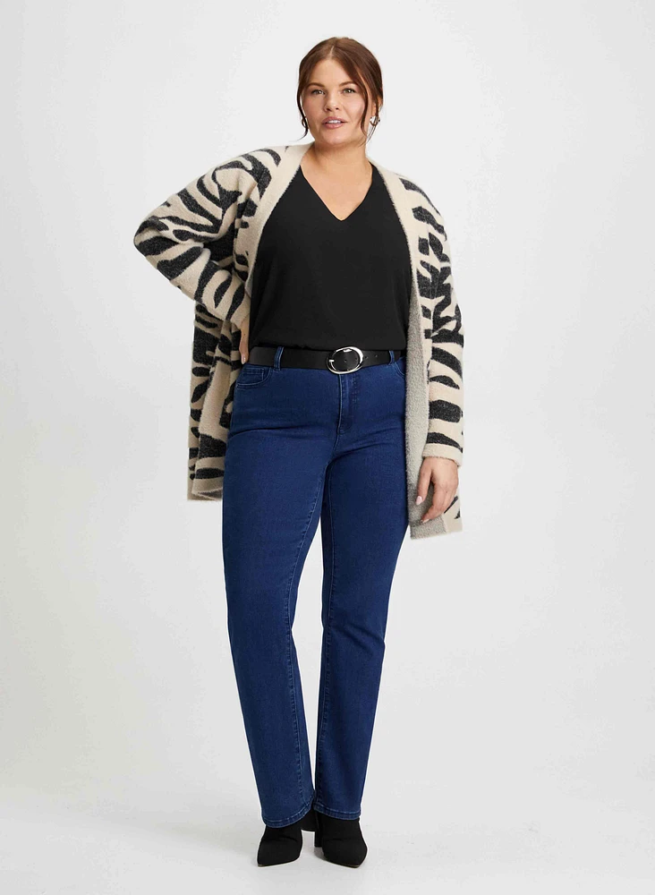 Zebra Print Cardigan & Boot Cut Jeans