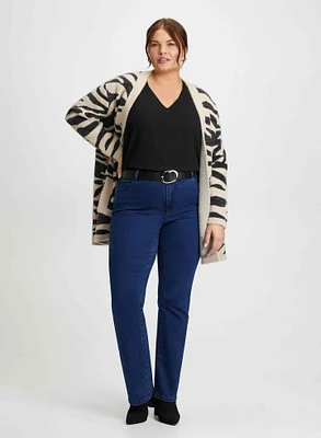 Zebra Print Cardigan & Boot Cut Jeans