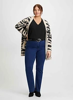 Zebra Print Cardigan & Boot Cut Jeans