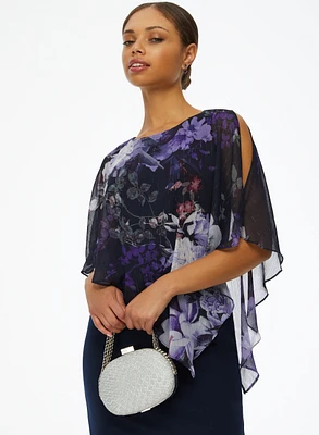 Floral Print Chiffon Poncho Dress