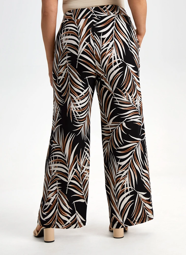 Leaf Print Wide Leg Pants