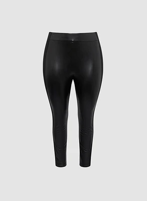 Legging bi-matière en cuir végane à l'avant