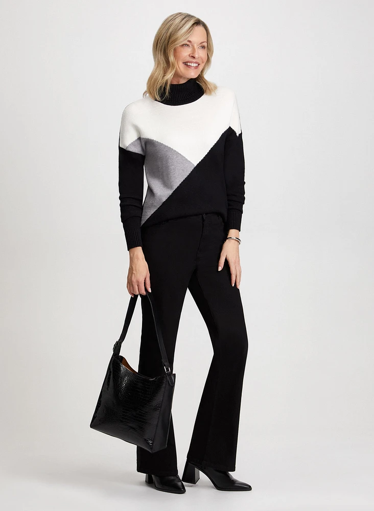 Colour Block Sweater & Bootcut Jeans