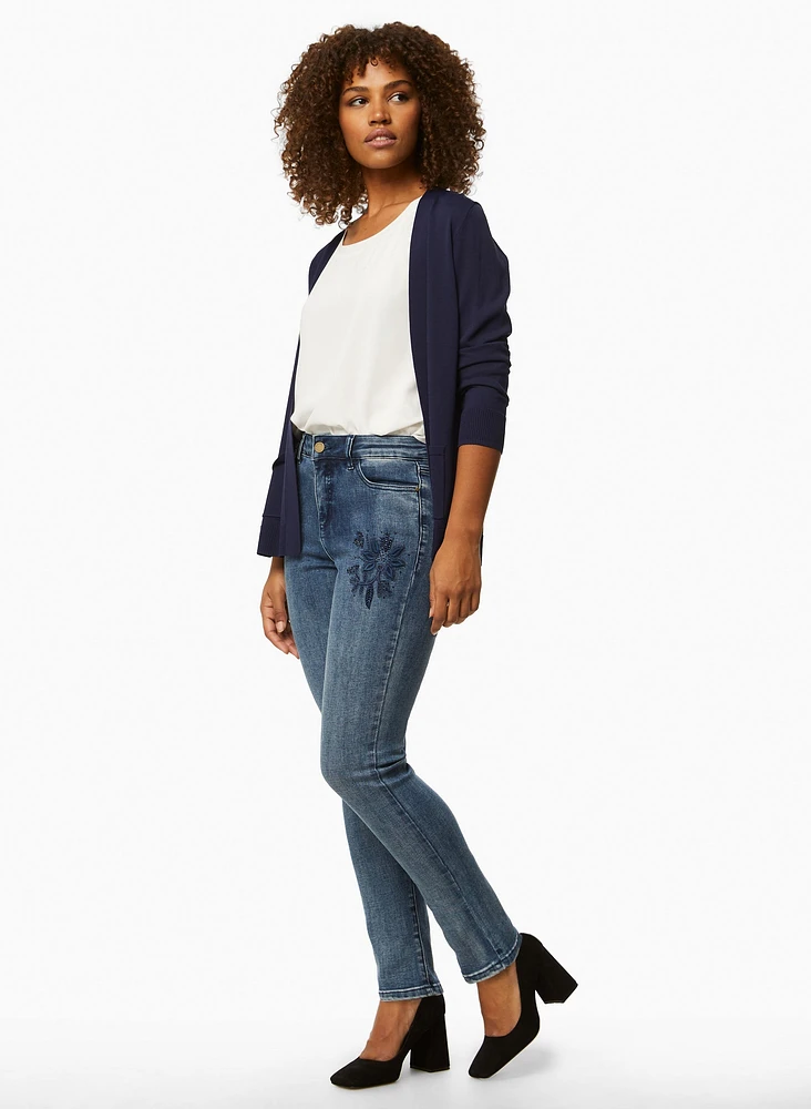 Floral Embroidery Slim Leg Jeans