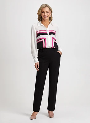 Colour Block Blouse & Straight Leg Pants