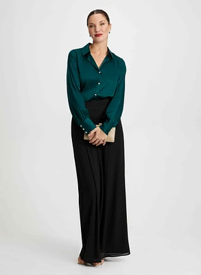 Blouse satinée et pantalon en chiffon