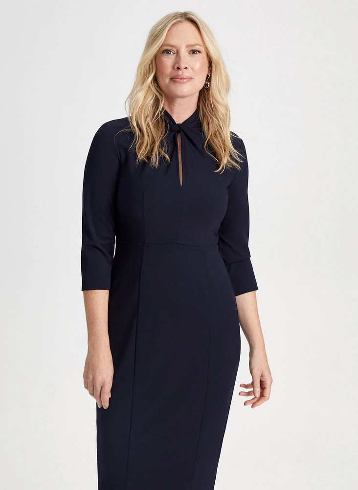 Twist Neck 3/4 Sleeve Dress