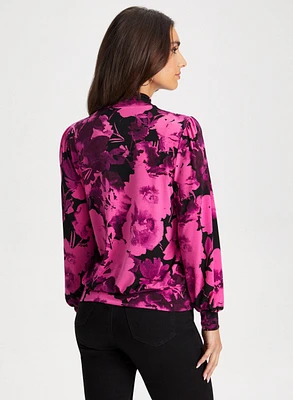 Floral Print Bouffant Sleeve Top