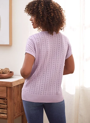 Pointelle Short Sleeve Sweater