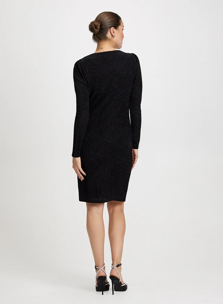 Metallic Jacquard Motif Knit Dress