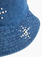 Pearl Detail Denim Bucket Hat