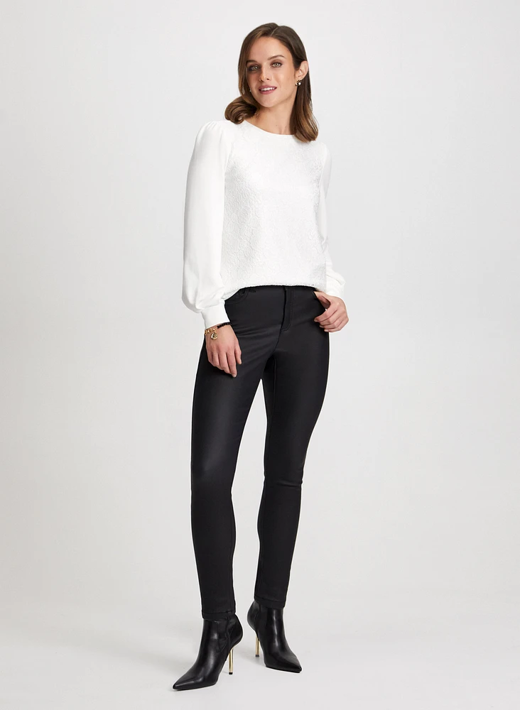 Lace Front Top & Slim Leg Jeans