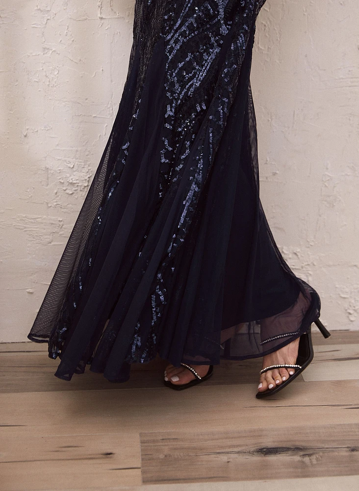 Sequin & Mesh Maxi Dress