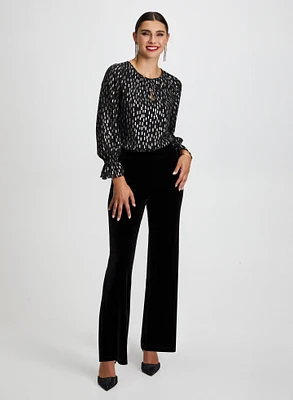 Metallic Print Blouse & Velour Pants