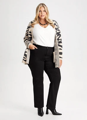 Animal Print Cardigan & Bootcut Jeans