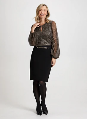 Metallic Crinkle Top & Pencil Skirt