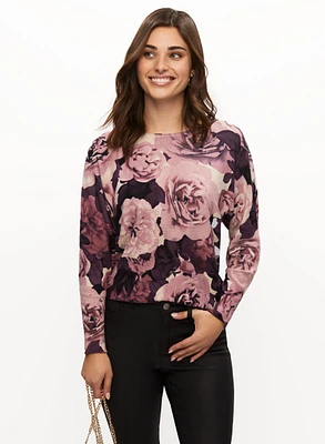 Dolman Sleeve Floral Print Sweater