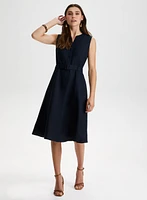 Linen-Blend Sleeveless Shirt Dress