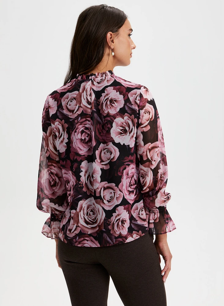 Split Neck Floral Print Top