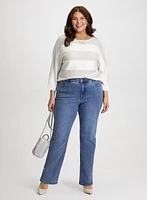 Striped Boat Neck Sweater & Straight Leg Jeans