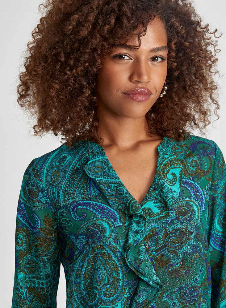 Paisley Print Ruffle Blouse