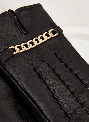 Chain Detail Leather Gloves