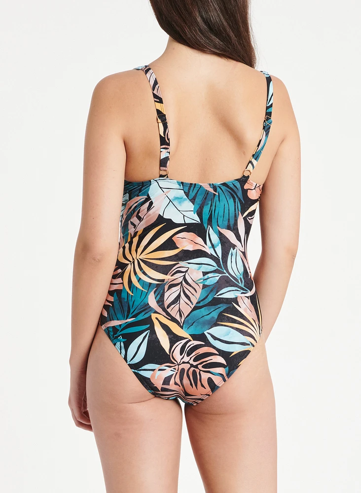 Leaf Print One-Piece Swimsuit