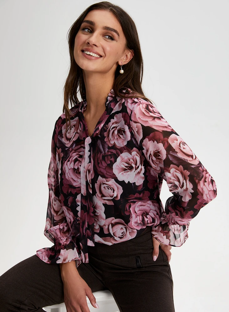 Split Neck Floral Print Top