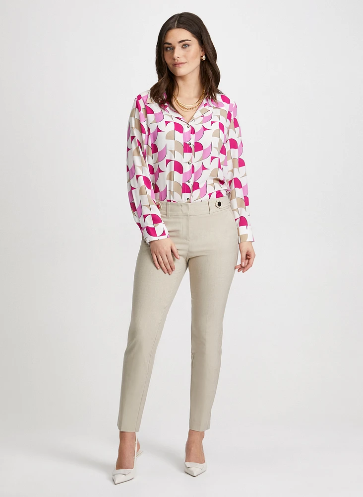 Geometric Motif Blouse & Slim Leg Pants