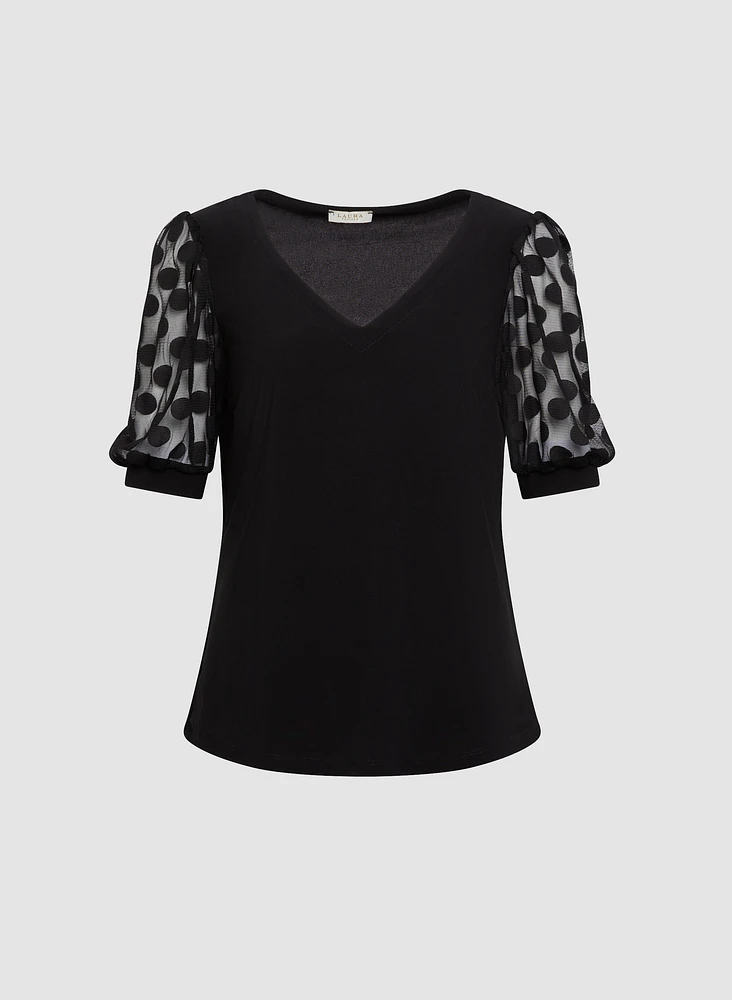 Dot Mesh Sleeve Top