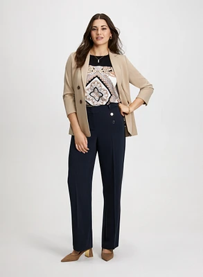 Decorative Button Jacket & Modern Fit Wide Leg Pants