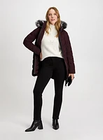 Stretch Vegan Down Coat & Pointelle Knit Sweater