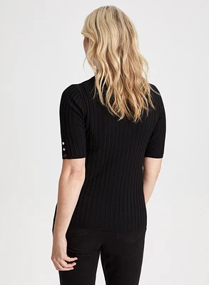 Short Sleeve Rib Knit Sweater