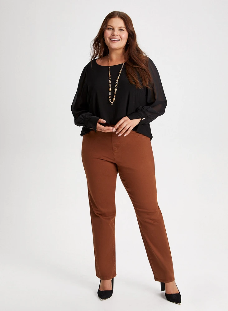 Chiffon Sleeve Top & Straight Leg Jeans