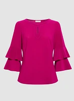 Ruffle Sleeve Keyhole Top