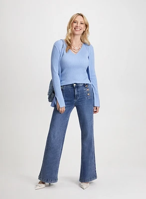 Open Wrist Cardigan & Wide Leg Jeans