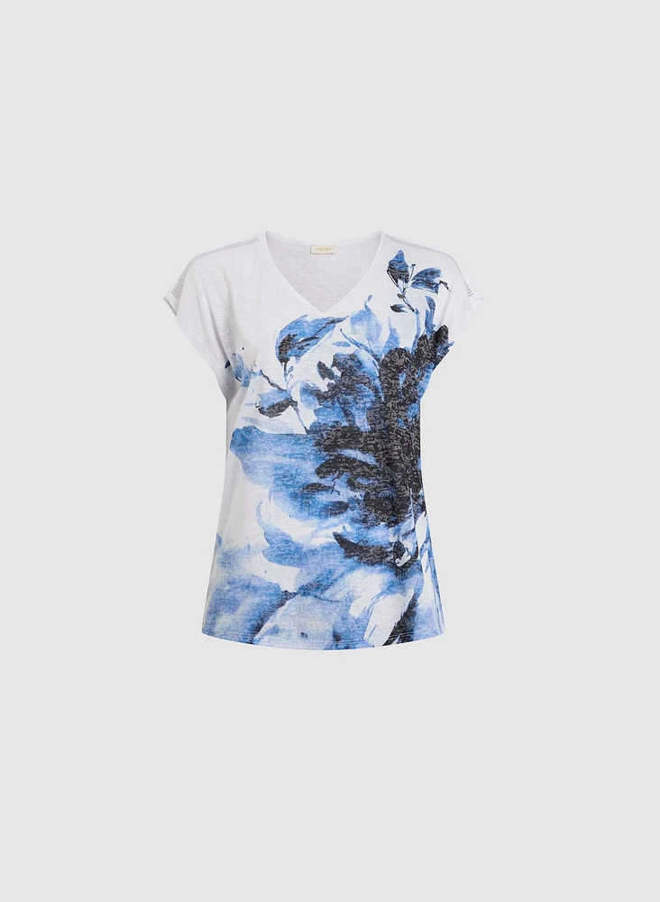 Floral Print Burnout T-Shirt