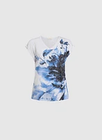 Floral Print Burnout T-Shirt