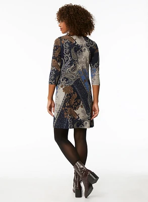 3/4 Sleeve Paisley Motif Dress