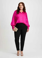 Satin Blouse, Pants & Cascading Crystal Earrings