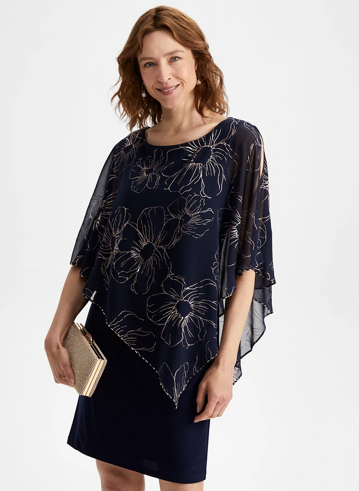 Floral Chiffon Poncho Dress