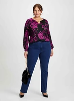 Rose Motif Blouse & Bootcut Jeans