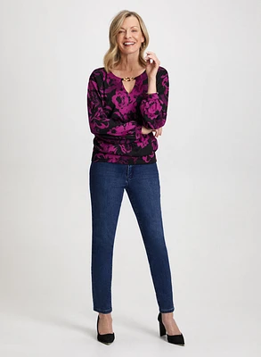 Floral Top & Slim Leg Jeans