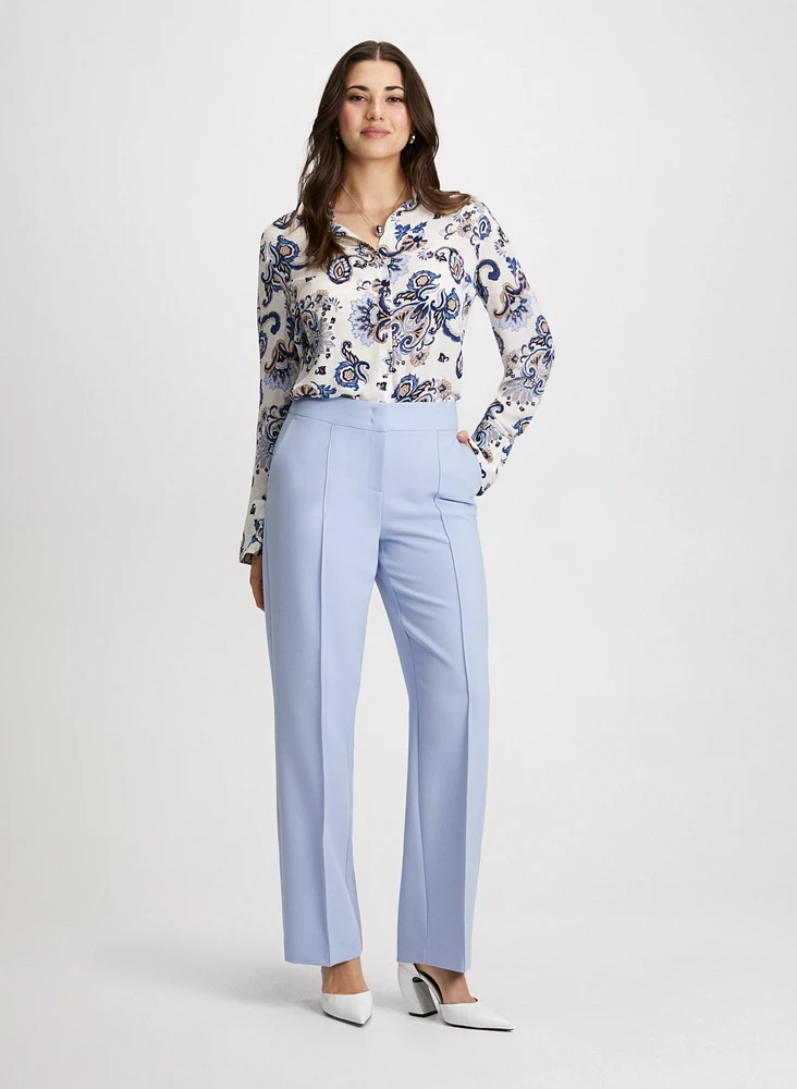 Long Sleeve Button-Down Blouse & Modern Wide-Leg Pants