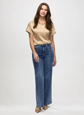 Satin Cap Sleeve Top & Wide Leg Jeans