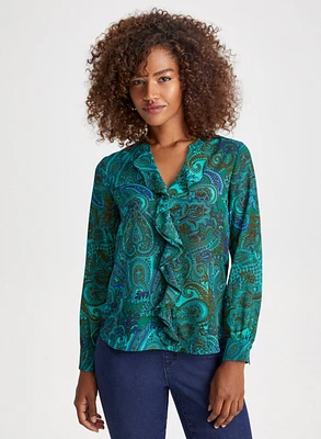 Paisley Print Ruffle Blouse