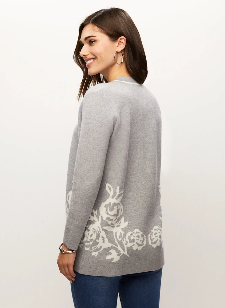 Floral Pattern Open Front Cardigan