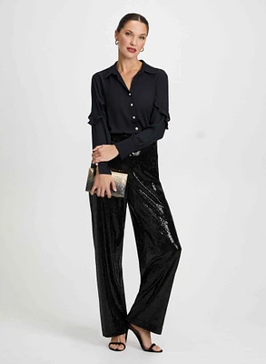 Ruffle Sleeve Blouse & Sequin Pants